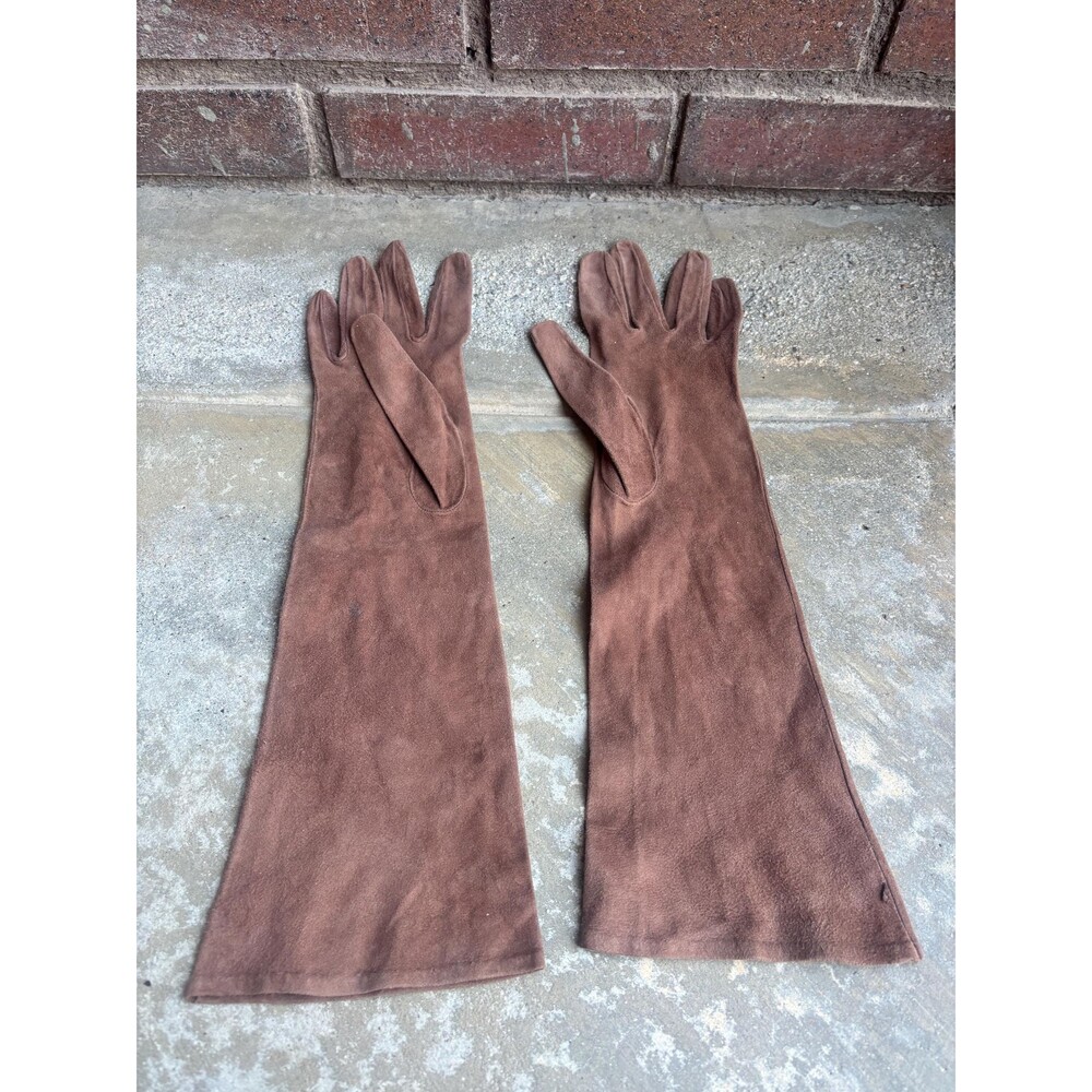 Brown Genuine Suede Long Gloves